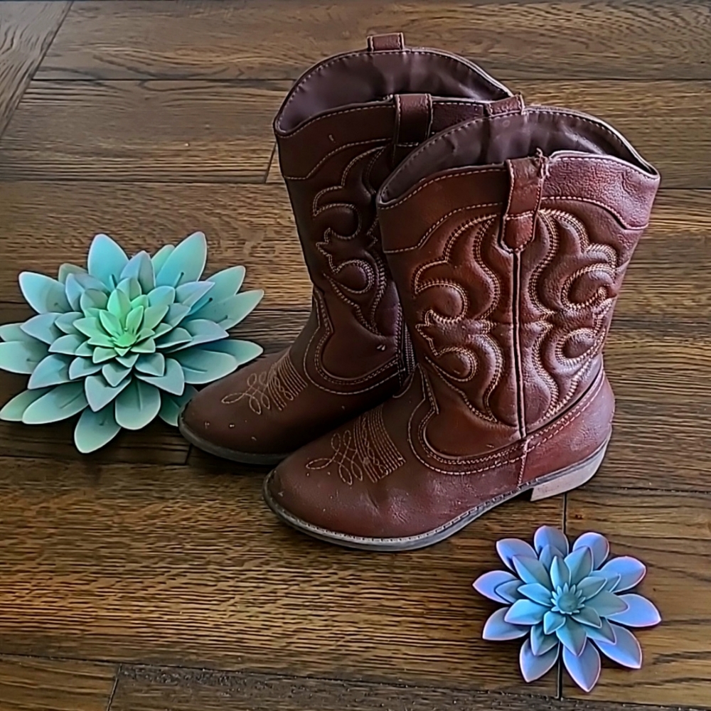 Cat and Jack Kids' Montana Zipper Western Cowgirl Boots Brown size 1